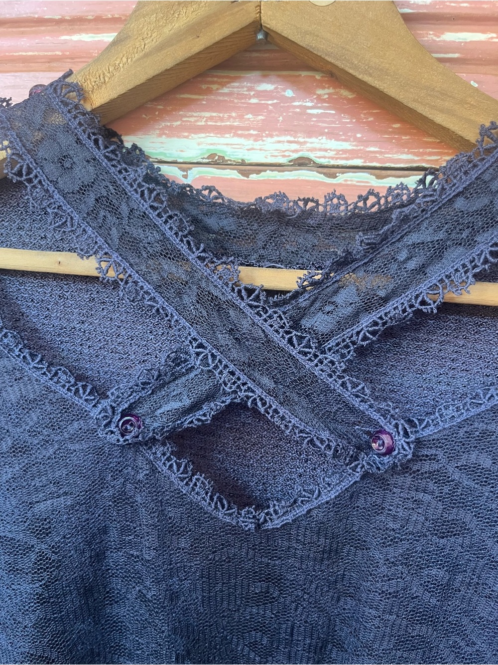 Antique Vintage 30s 40s Art Deco Knit Lace Navy Cotton Blouse Top S/M - Picture 6 of 13